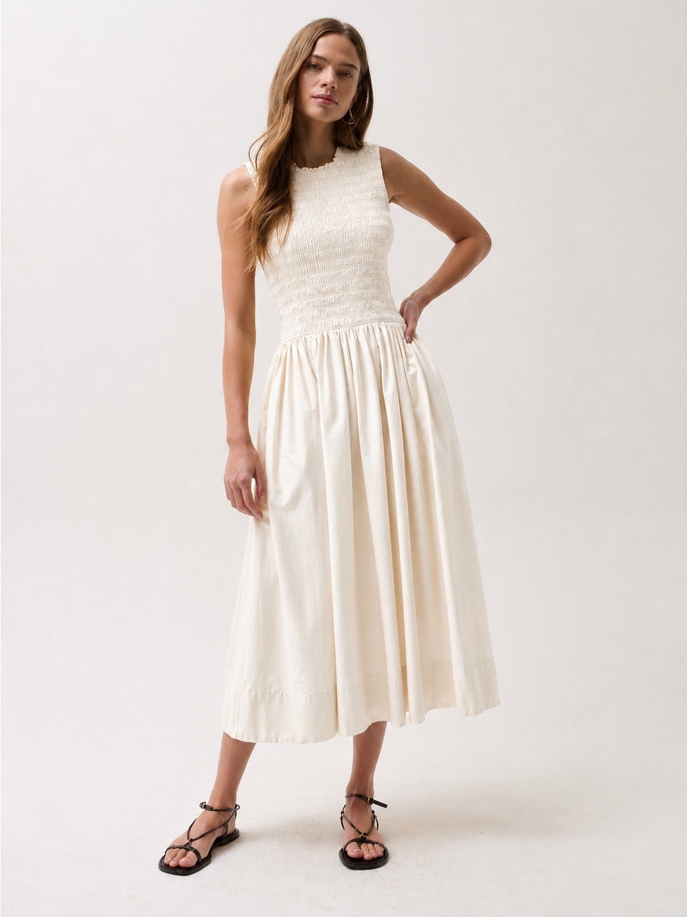 NWT Pistola Gladys Smocked Bodice Dress (XS) oyster shell - Picture 1 of 7